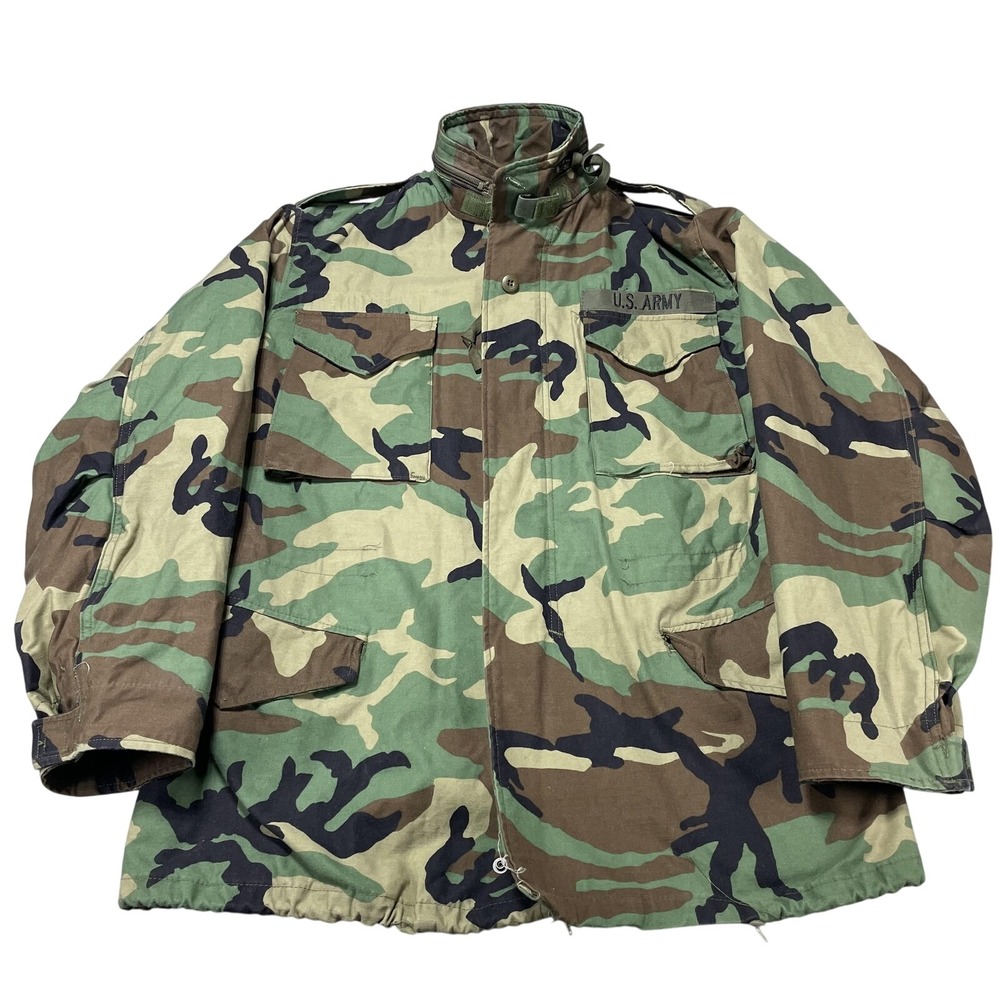 Vintage Golden US Army M-65 Field Coat Mens MT Woodland Camo Cold Weather 90s